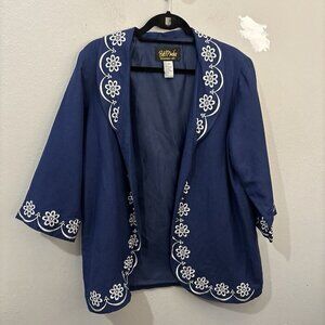 Bob Mackie Wearable Art Linen Blend Embroidered Jacket Women Medium